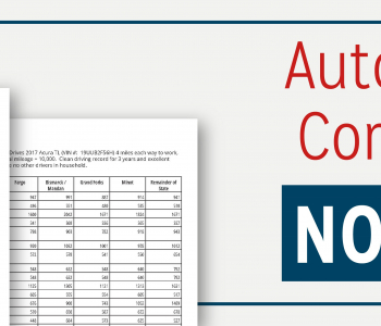 Pages of the report with the text "Auto Insurance Cost Comparison Survey Now Available."